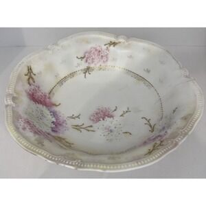 RS Prussia Porcelain Serving Bowl Pearlized Pink White Flowers Vintage